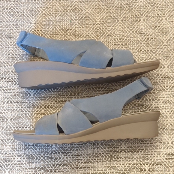 Cloudsteppers by Clarks Light Blue Suede Wedge Sandals - Picture 8 of 12